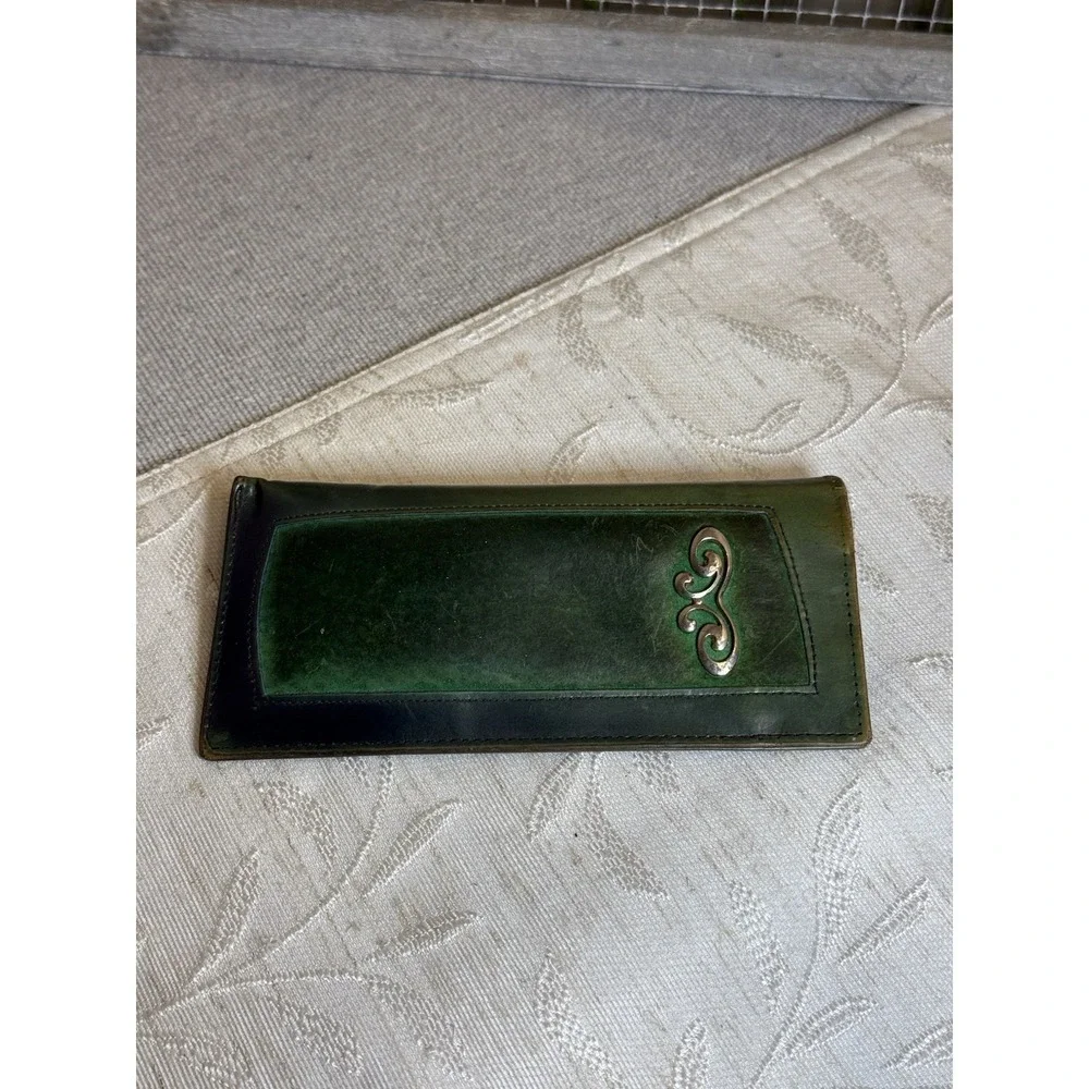 Vintage Green sunglass case dual-snap visor design. Leather With Silver Tone MCM